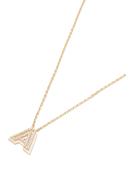 Letter A Pendant Necklace, 18K Gold & Diamond
